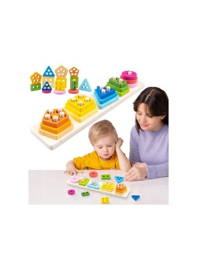 كابسترو لعبة فرز وتكديس الأشكال الخشبية للأطفال - لوحة تعليمية بأعمدة متدرجة لتنمية التفكير المنطقي والتنسيق والقدرات المعرفية في مرحلة الطفولة المبكرة | لعبة عملية على طريقة مونتيسوري - Image 5